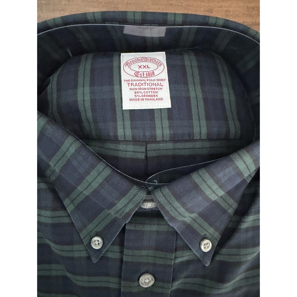 Brooks Brothers Mens XXL Traditional Fit Black Watch Plaid Non-Iron Shirt - Picture 3 of 3